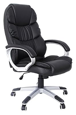 Songmics noir Chaise fauteuil de bureau Chaise pour ordinateur hauteur réglable simili cuir OBG24B
