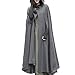 Produktbild NPRADLA 2018 Mittelalter Umhang Damen Kapuze Einfarbig Elegant Frauen Trenchcoat Open Front Cardigan Jacke Mantel Cape Poncho Oversized(L,Grau)