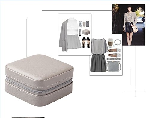 Vlando Kleine Kunstleder Travel Jewelry Box Organizer-Anzeigen-Aufbewahrungstasche für Ringe Ohrringe Halskette (Grau) - 5