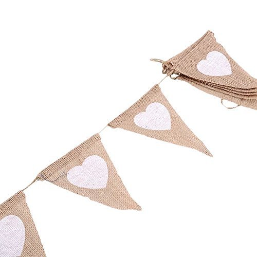 Nikgic Jute Herz Wimpel Wimpeln Dreieck Wimpel Bunting Fahnen Banner für Weihnachts Hochzeit Geburtstag Party Dekor - 5