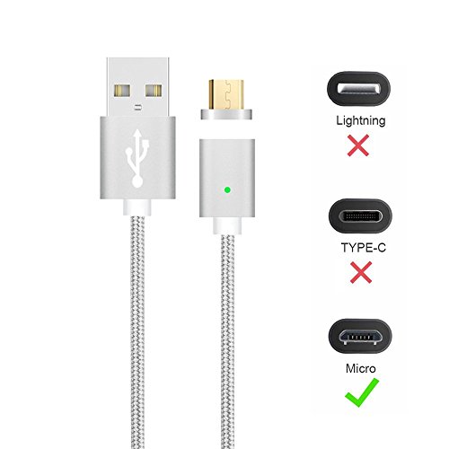 Magnetische Mrico USB Ladekabel Datenkabel, TUOYA 1 M Micro USB Magnet Ladekabel Kabel Charger Lade Kabel Netzteil Adapter High Speed Sync und Schnellladekern mit LED Statusanzeige für Android Smartphones, Samsung Galaxy S7 Edge S7 S6 S5, HTC, Sony, Nexus und mehr (Silber) - 5
