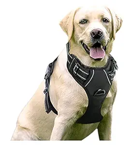 24x7 eMall No Pull Dog Harness Mesh Breathable Adjustable Reflective Oxford Easy Control Comfortable Harness. (Black, XL (22-33 Inch Girth))