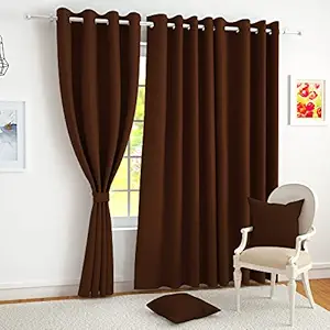 Story@Home Room Darkening Blackout Plain Faux Silk Premium Solid 2 Piece Door Curtain, 7ft, Brown