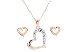 Crystalline Azuria Donna 18ct Placcato Oro Rosa Bianco Cristalli Amore Cuori Parure Collana con Ciondolo 45 cm Orecchini a Lobo