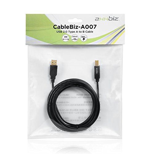 Axxbiz CableBiz-A007 B, USB Type-A Stecker auf USB 2.0 Standard-B Stecker Kabel – Schwarz – 4m lang - 5