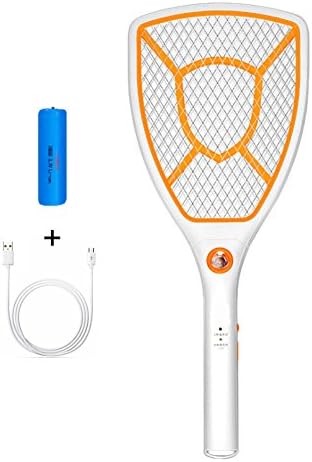 Electric Mosquito Fly Bugs Swatter - Indoor/Outdoor Zapper Bat Racket Insects Control Killer Repellent, Battery &amp; USB Rechargeable 1000mAh,LED Lighting,3 Layer Safety Mesh Protection XIYUNTE VC014
