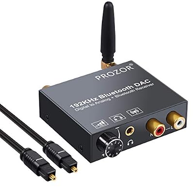 Proster 192kHz Convertisseur DAC à Volume Réglable avec Émetteur Récepteur Bluetooth 5.0 SPDIF Numérique Optique Coaxial Toslink vers Audio Stéréo Analogique L/R RCA Adaptateur Audio Jack 3.5 mm