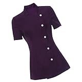 cierre de botones delante sharprepublic Uniforme de Trabajo de Mujer para Hotel Restaurante Bar Centro de Pedicura Camisa para Cocineras Camareras - Púrpura, M