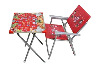 Rudra Creation- Best for Kids, Cartoon Pattern Printed Adjustable Foldable Study Table and Chair Set, for Kids Boy and Girl (Age Recomendation 2 to 6 Year Old,Red2)