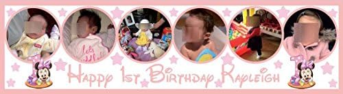 Minnie Mouse Themed 4 Foot Personalised Photo Birthday Banner Party Decorations