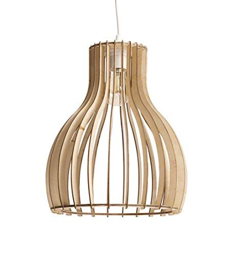 Luminaire Helsinki S, suspension bois, 60 W, naturel,  ø 28 x H 34 cm