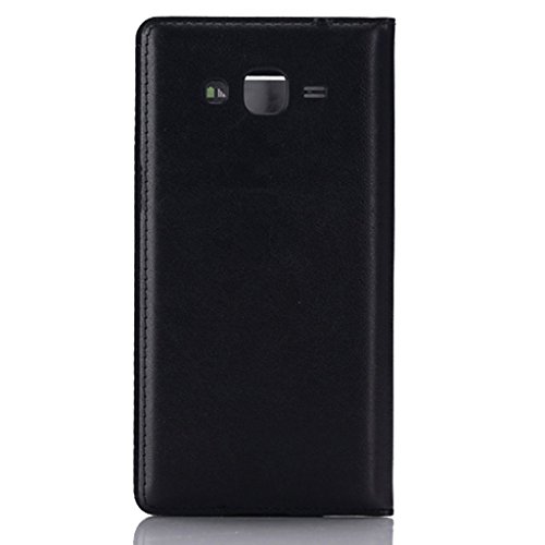 e-max 4 in 1 Schutzhülle Flip Cover mit rundem Sichtfenster für Samsung Galaxy Grand Prime SM-G530FZ, inklusive Displayschutzfolie und Eingabestift, Weiß schwarz #Noir pour Galaxy Grand Prime G530H - 3