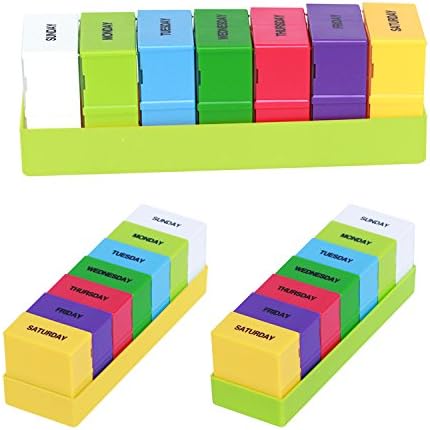 YIRANFANTASY Weekly 7 Day Travel Pill Box Organiser Dispenser with 28 Compartments, AM and PM Night Reminder Medicine Tablet Container Case Holder, Green