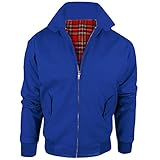Cremallera de metal MYSHOESTORE Chaqueta de Harrington unisex para adultos, chaqueta tipo bomber clásica, retro, scooter de los 70, de piel, forro de tartán, tallas XS - 5XL azul azul real X-Large