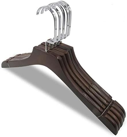 Solid Wood Adult Clothes Rack Wooden Anti-slip Antique Coat Hanger Metal-plated Metal Hook Hanger-10 Pack 38 * 1.2 * 21cm (Color : Deep brown, Shape : Flat)