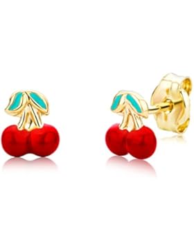 Miore Kinder-Ohrstecker Kirschen 585 Gelbgold rot emailliert