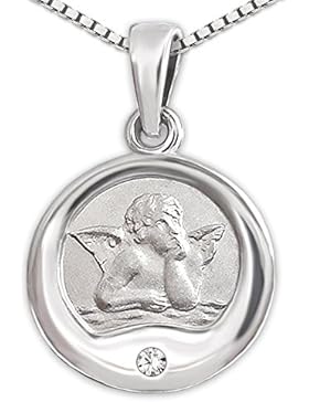 CLEVER SCHMUCK-SET Silberner kleiner Anhänger Ø ca. 12 mm Engel klassisch innen seidenmatt und mit Diamant 0,005...