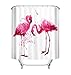 Produktbild LB Rideaux de Douche Flamingo Avec Crochet, Aquarelle Animaux Roses sur le Fond Blanc, rideaux de bain à motifs180x200 cm