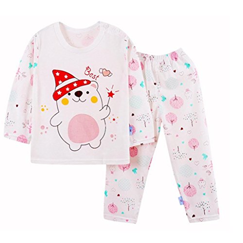 Internet Baby Clothing, Baby Button Shoulder Pajamas Red Hat Bear Pattern Set (6-12Months, Pink)