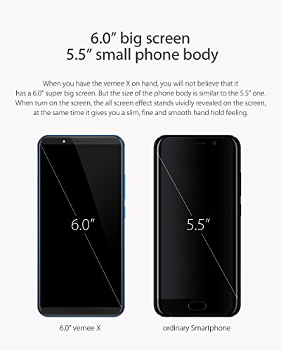 Vernee X - FHD da 5,99 pollici (rapporto 18: 9) Smartphone Android 4G, Octa Core da 2,0 GHz 4 GB + 64 GB, Batteria 6200 mAh, Quattro fotocamere (13 MP + 5 MP + 16 MP + 5 MP), Riconoscimento viso - Blu