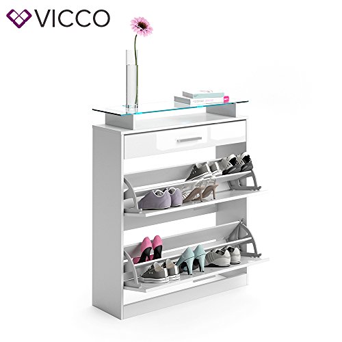 Schuhschrank Kipper LED Beleuchtung hochglanz Schuhkipper Schuhkommode weiß - 7