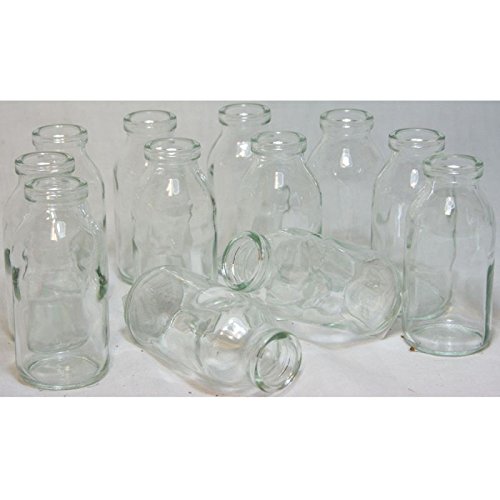 12 x Glasfläschchen – Vasen, cremefarbenes Band H 10,5 cm – Glasflaschen Tischvasen Dekoflaschen - 4