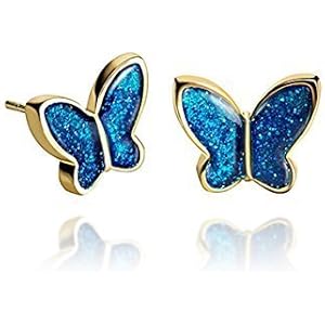 Sekt Königlichblau Schmetterling Mode-Kleine-Bolzen-Ohrringe für die Dame in der Geschenk-box