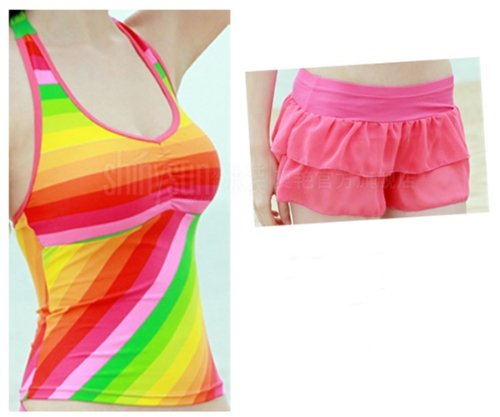 Swimming Costume Ladies, Rainbow Tankini Bikini , with bra support & removable cups, UK size 10