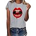 Produktbild HWTOP T-Shirt Damen Mädchen Tops Große Größen Oberteile Persönlichkeit Shirt Lippen Drucken Kurzarm Tshirt Bluse