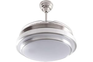 Ventilador de techo mod. Selene con LED incorporado y mando a distancia, 107 cm. acabado cromo y blanco con 4 aspas transparentes, AkunaDecor.