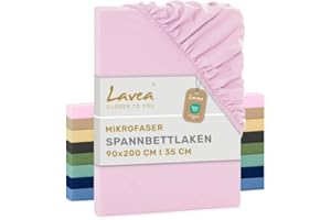 ‎LAVEA Lavea® Spannbettlaken Mikrofaser – Oeko-Tex Zertifiziert, kühlend & atmungsaktiv, schnelltrocknend, weich, pflegeleicht, Rosa, 90x200 cm