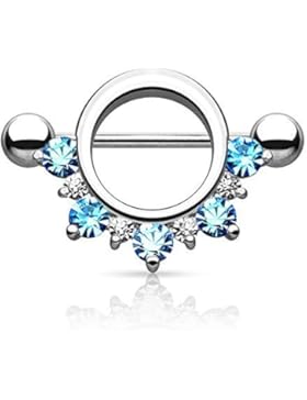 Paula & Fritz® Brustwarzenpiercing aus Edelstahl Chirurgenstahl 316L Halbkreis mit Linie und Zirkonia Farblos...