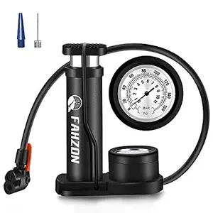 FAHZON Bike Pump Mini Portable Bicycle Foot Pump with Pressure Gauge Bike Tire Air Pump with Gas Ball Needle for All Bike, Fits Presta and Schrader Valve