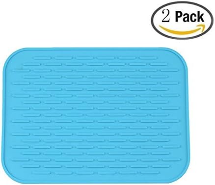 2pcs Durable Silicone Dish Drying Mat (LARGEST MAT) With Bonus Scrubby , Anti-Bacterial, Dish Washer Safe , Heat Resistant Trivet