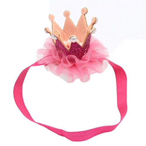 Ouneed Cute Hairband Baby Hair Band Elastic Flower Crown Headwear (Hot Pink)