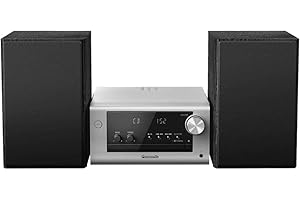 ‎PANASONIC Panasonic SC-PM704EG-S kompaktowy system stereo Micro HiFi z CD, radio DAB+/FM, USB i Bluetooth, głośniki 80 W, regulacja basów, srebrny