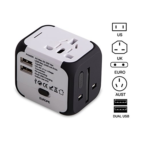 Milool Universal Reise-Adapter mit Doppel USB-Ports aus 150 Ländern weltweit US UK EU AU Universal fusionierten Sicherheit AC-in einem Ladegerät(weiß) - 4