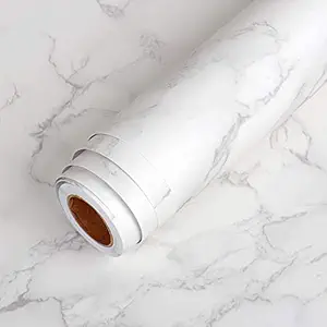 Pink pari Marble Paper Self Adhesive Removable Waterproof Film Sticky Back Plastic Roll Wallpaper for Kitchen, Counter, Top Furniture, Door, Table, Cabinets. (White & Gray)