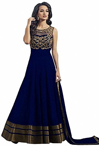 Purva Art Womens & Girls Net Blue Party Wear Long Gown (PA_CBG_Blue_Long Gown_Semi-Stitched)