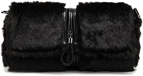 GMS467 Women Handbags-Crossbody Bags-Purse-with Cute Furry, Women Winter Shoulder Crossbody Messenger Bag, Black / Red ( Color : Black )