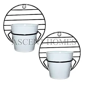 Decorscent Wall Mount New Metal Planter Stand with Round Galvanized Bucket Planter (Set of 2 Pcs)