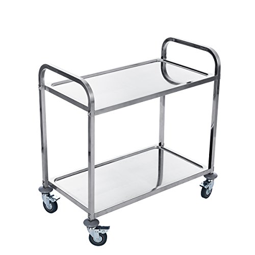 ZNL Neu Edelstahl Servierwagen Küchenwagen Transportwagen mit 2 Böden auf Rollen 120KG YKF-L2