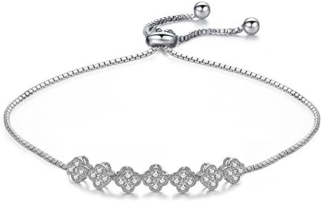 Bracelet for Women Tennis ch. in Silver with Small Flower Flowers cuatrifolio cuatrifolios Good Luck Swarovski Elements Length Adjustable – Gift Box