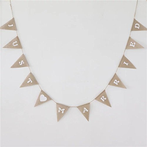 Zedtom Jute Trigonal Banner Wimpel „JUST MARRIED“ Geburtstag Banner Flag für Party Geburtstag Deco, Länge 2.8M - 3