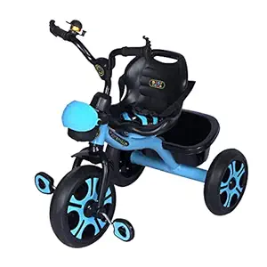 BABY CRUSH Sparkle Pro Kids Tricycle with Adjustable Seat Belt Front and Rear Basket, Ting Tong Bell with Comfortable Seat for Age 3 to 5 Years, Kid Carrying Capacity Upto 30kg - Blue