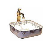 Tamaño: 39.5X39.5X14cm BS Lavabo cuadrado Lavabo de arte Lavabo de moda Lavabo de cerámica Lavabo con juego de grifería, 39.5X39.5X14cm Cuenca de arte