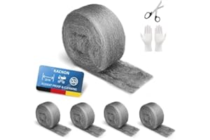 KACNON 000 Stahlwolle, 5 Rollen 20m stahlwolle gegen mäuse, mit Handschuhe und Schere, Edelstahlwolle Fein Gegen Nagetiere Stahlwolle, für Löcher und Wand Risse, Haus, Garage