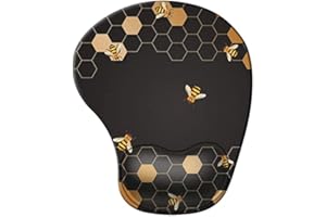 iCasso Ergonomisches Mauspad mit Gel-Handgelenkauflage, schmerzlindernde Handgelenkauflage mit Lycra-Tuch, rutschfeste PU-Basis, einfach zu tippendes Mauspad (runden, Biene)