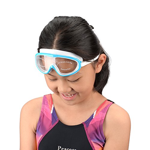 RONHAN Premium Polarized Big Frame Swim Goggles, Swimming Goggles Anti Fog No Leaking with UV Protection and Clear Lens Wide-Vision for Kids children Youth with FREE Case,Nose Clip and Ear Plugs Blue