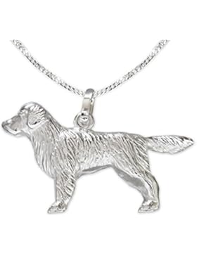 CLEVER SCHMUCK-SET Silberner Anhänger Golden Retriever glänzend STERLING SILBER 925 mit Kette Panzer 50 cm